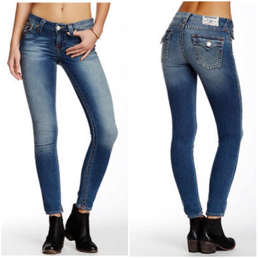True Religion Women's Skinny Jeans in Faded Blue Denim